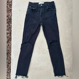Reformation Black Distressed Cigarette Straight Leg Denim Jeans Women’s 27